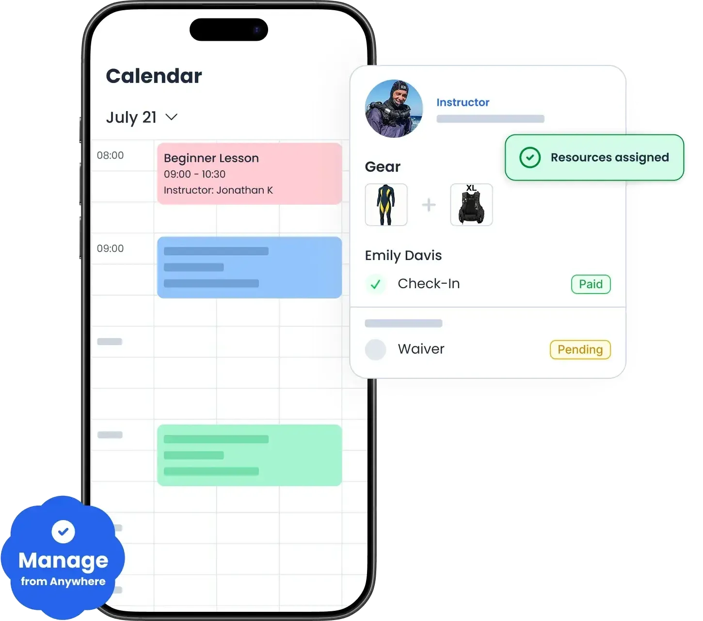 Activity manager viewing live schedule on Bloowatch