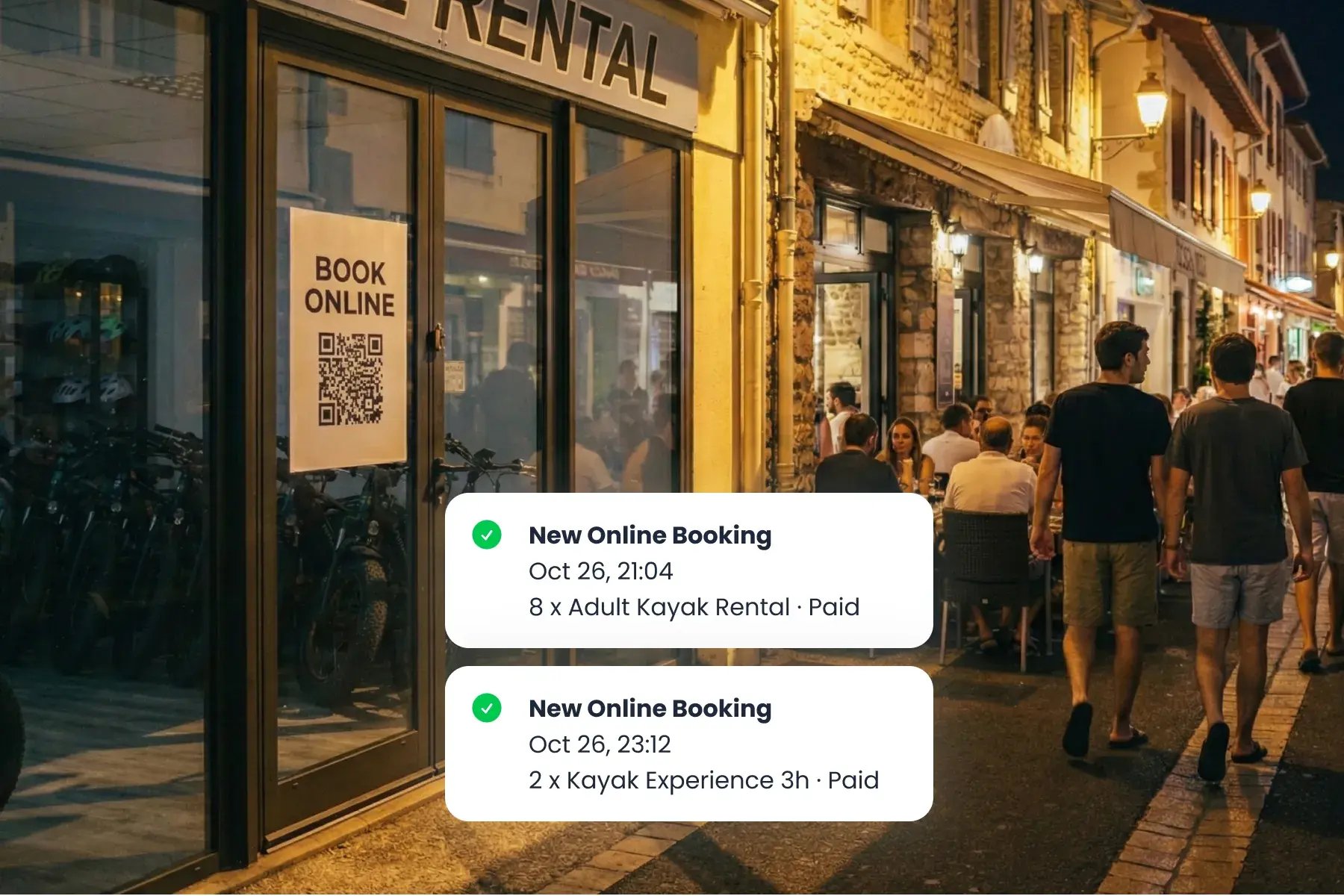 Bloowatch keeping direct sales, QR payments, and online bookings in sync for bike rentals.