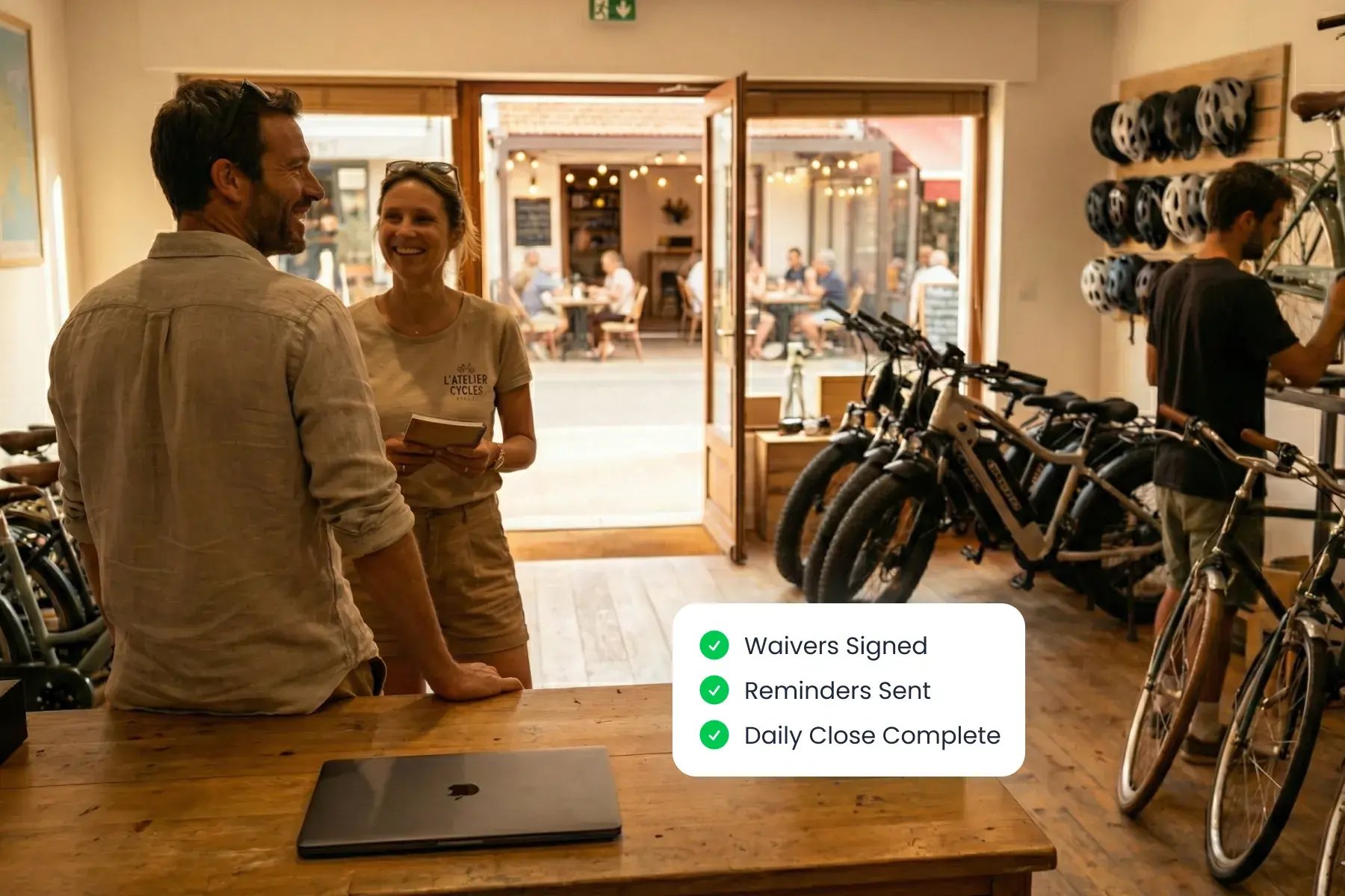Bloowatch automating communications, forms, and accounting for cleaner bike rental operations.