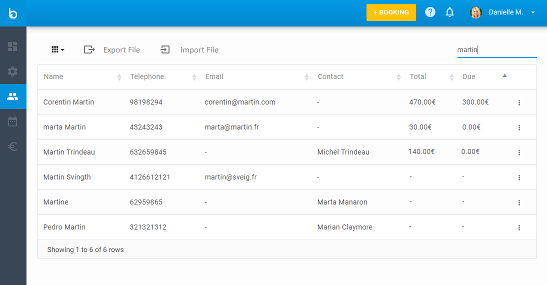 Customer lists view