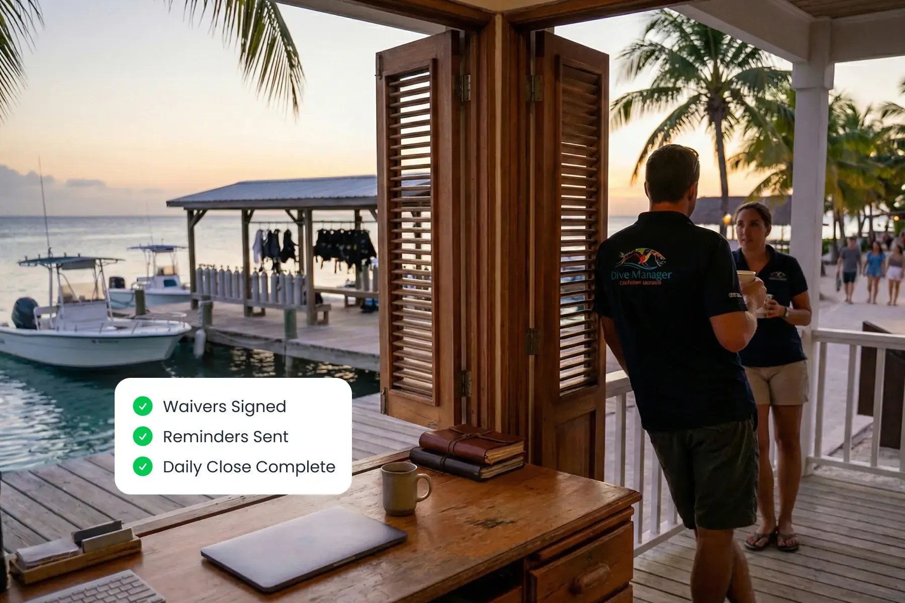 Bloowatch automation dashboard showing guest communications, e-forms, and pre-arrival admin running on autopilot