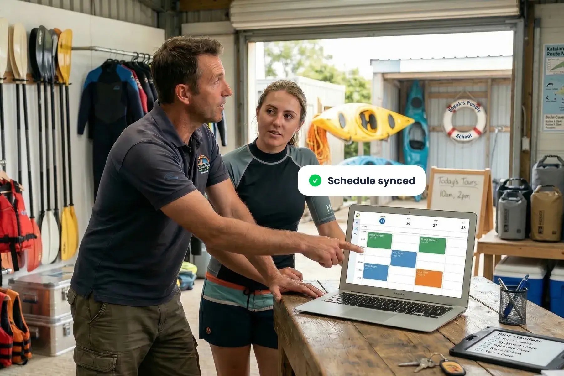 Team using Bloowatch to keep one live schedule aligned across staff, rentals, and daily operations.