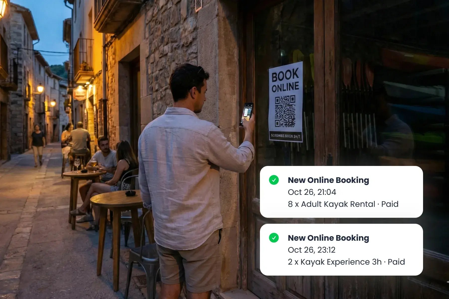 Bloowatch keeping direct sales, QR payments, and online bookings in sync for kayak and paddle rentals.