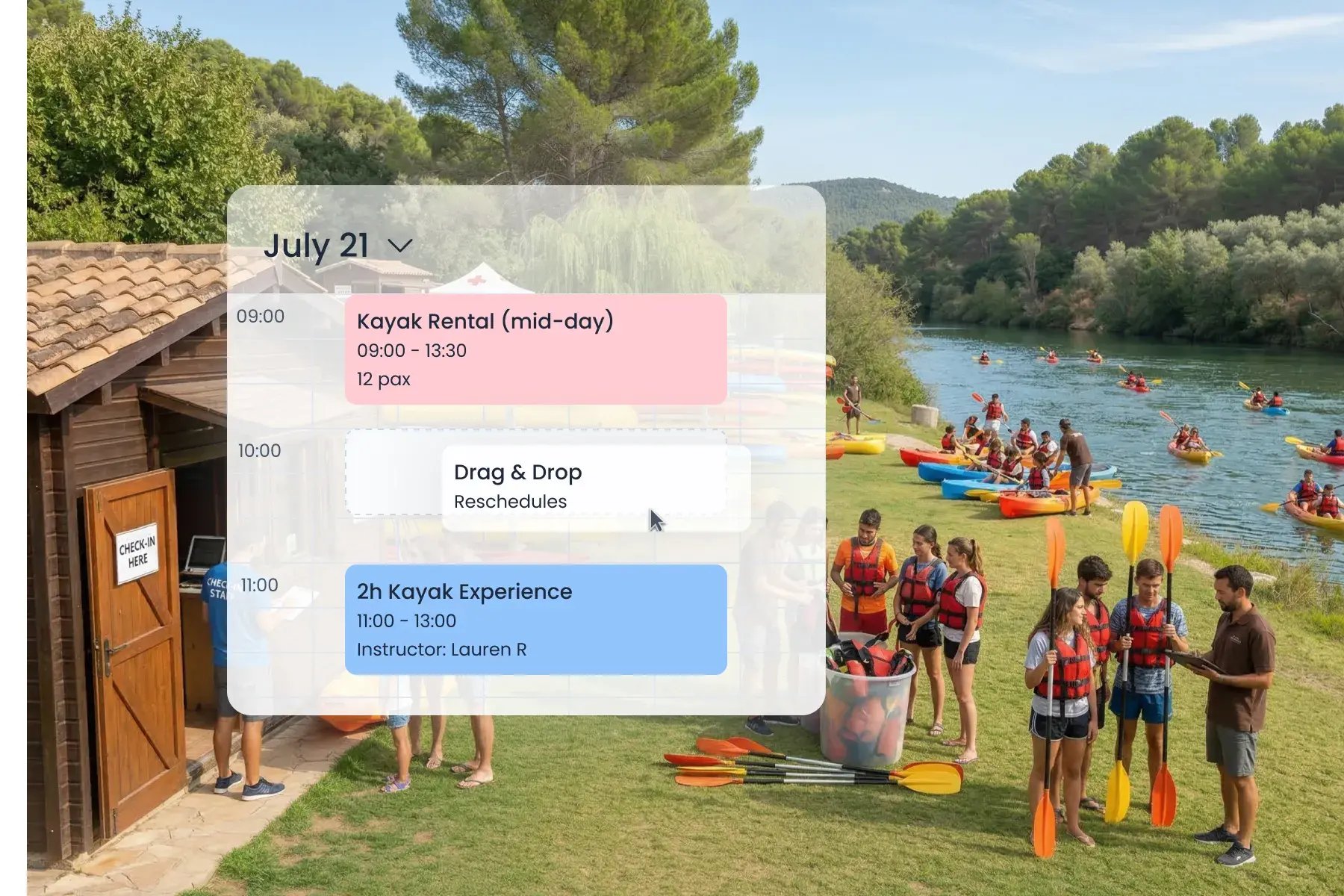 Staff member using Bloowatch to manage fleet-smart scheduling for rentals, tours, and daily dock operations.
