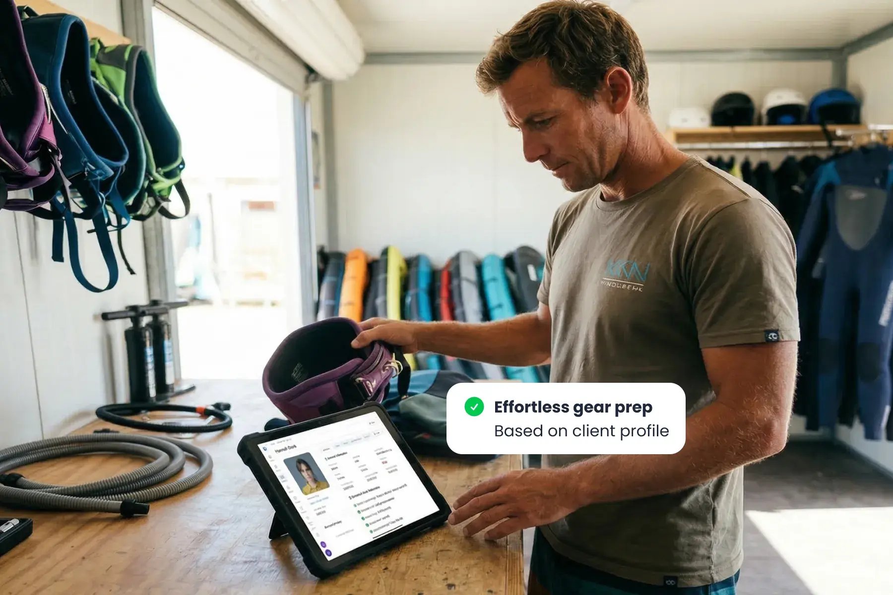 Staff member using Bloowatch to view client details, notes, and class history in one place.