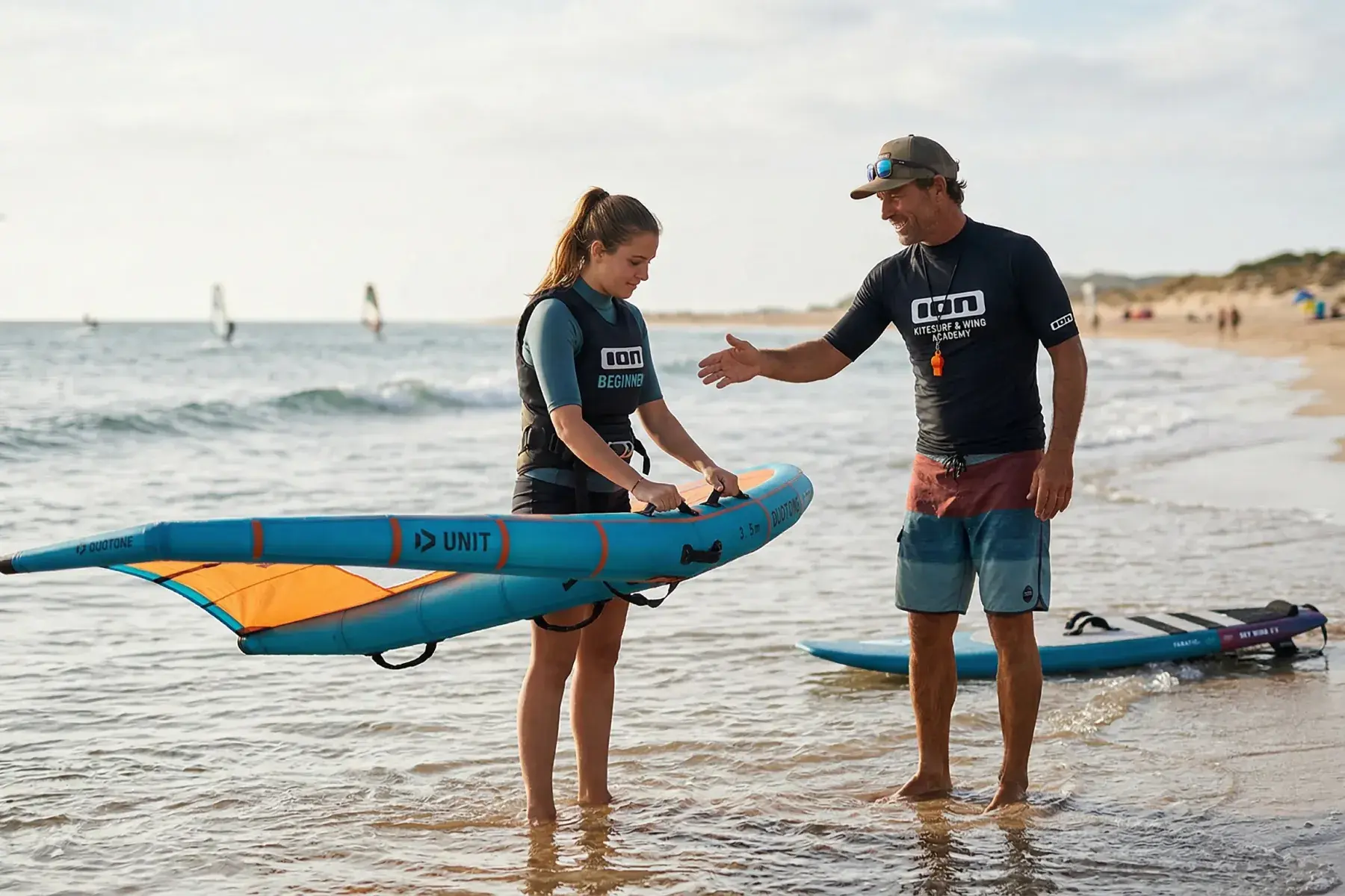Operatore di scuola kitesurf che gestisce le sessioni con Bloowatch