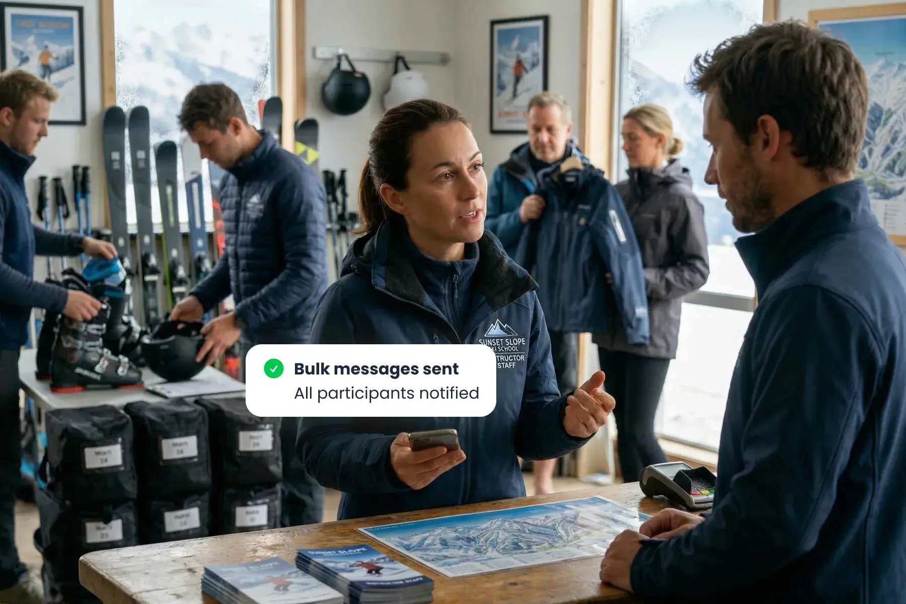 Bloowatch sending automated reminders and updates before ski lessons to reduce manual follow-up.