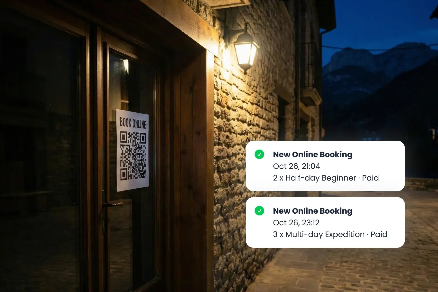 Bloowatch keeping direct sales, QR payments, and online availability in sync for whitewater bookings.